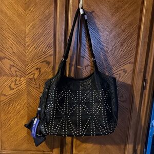 American procurement Co Black Studded Leather Tote Bag - Women's Shoulder Bag